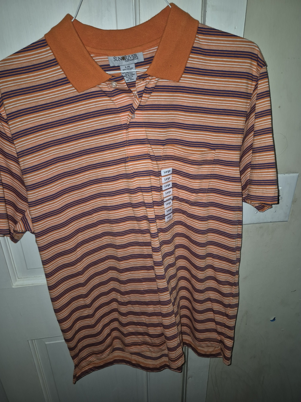 Sun River Orange Striped Polo Shirt - Men Size L